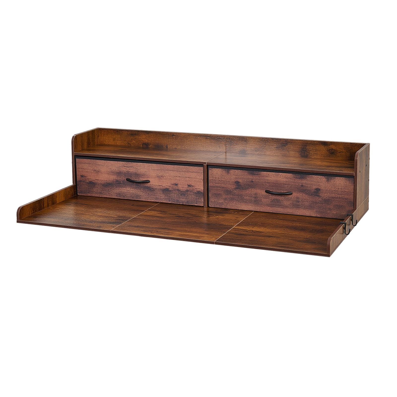 washer dryer countertop with shelf, 54 x 27.5 in wooden washer and dryer topper with 2 drawers & 2 hooks, laundry machine topper for laundry closet pantry counter organization and storage, brown