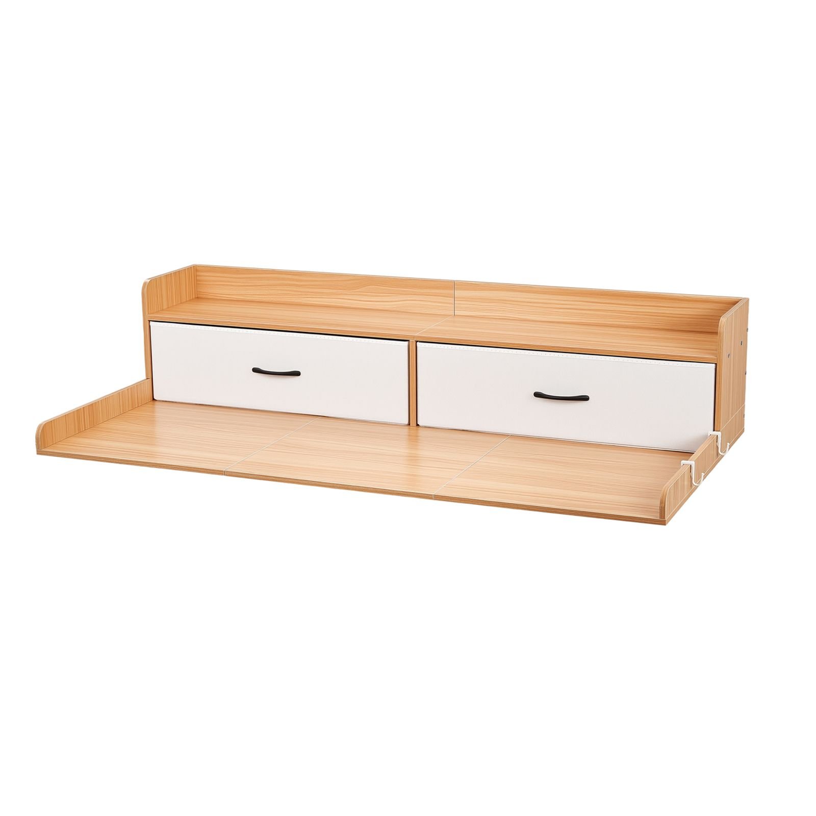 washer dryer countertop with shelf, 54 x 27.5 in wooden washer and dryer topper with 2 drawers & 2 hooks, laundry machine topper for laundry closet pantry counter organization and storage, burlywood