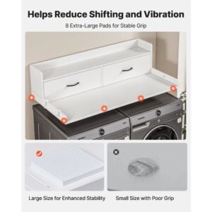 washer dryer countertop with shelf, 54 x 27.5 in wooden washer and dryer topper with 2 drawers & 2 hooks, laundry machine topper for laundry closet pantry counter organization and storage, white