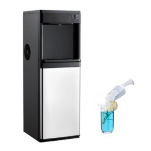 Water Dispenser with Ice Maker, 3-in-1 Floor-Standing Water Dispenser, 33 LBS/24H, 9 Cubes/7 Min Fast Ice Making with 1.3 LBS Storage, Bullet Ice-Cubes & Cold-Water, for Home, Kitchen, Party