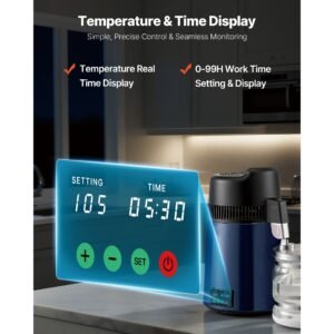 water distiller, 6l 1.6 gallon larger pure water purifier filter for home table countertop, 900w glass pot distilled maker, stainless steel body drinking machine to make clean waters, blue black