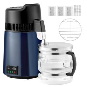 Water Distiller, 6L 1.6 Gallon Larger Pure Water Purifier Filter For Home Table Countertop, 900W Glass Pot Distilled Maker, Stainless Steel Body Drinking Machine to Make Clean Waters, Blue-Black