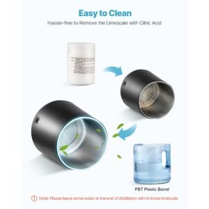 water distiller, 6l 1.6 gallon larger pure water purifier filter for home table countertop, 900w plastic distilled maker, stainless steel interior drinking machine to make clean waters, black