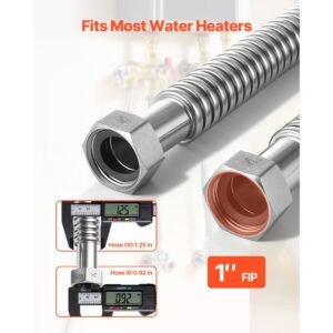 water heater kit, 24 inch length water heater flex connector, waters heaters installation kit with 1" fip x 1" fip inlet & outlet connection for bathroom, kitchen, laundry room, boiler room