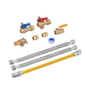 Water Heater Kit, 3/4 Inch Cold & Hot Water Plumbing Repair Kit with 600 WOG Isolation Valves, Pressure Relief Valve, Ball Valve, Gas Hose, Compatible with Most Tankless Waters Heater Brands