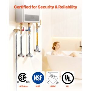 water heater kit, 3/4 inch cold & hot water plumbing repair kit with 600 wog isolation valves, pressure relief valve, ball valve, gas hose, compatible with most tankless waters heater brands