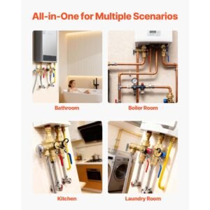 water heater kit, 3/4 inch tankless water heater service valve kit with 2pcs 3/4″ npt to 3/4″ npt isolation valves, pressure relief valve, lead free brass, fits most tankless waters heaters