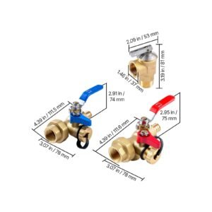 water heater kit, 3/4 inch tankless water heater service valve kit with 2pcs 3/4″ npt to 3/4″ pex b isolation valves, pressure relief valve, lead free brass, fits most tankless waters heaters