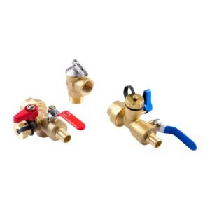 water heater kit, 3/4 inch tankless water heater service valve kit with 2pcs 3/4″ npt to 3/4″ pex b isolation valves, pressure relief valve, lead free brass, fits most tankless waters heaters