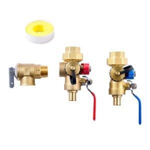 Water Heater Kit, 3/4 Inch Tankless Water Heater Service Valve Kit with 2PCS 3/4″ NPT to 3/4″ PEX-B Isolation Valves, Pressure Relief Valve, Lead-Free Brass, Fits Most Tankless Waters Heaters
