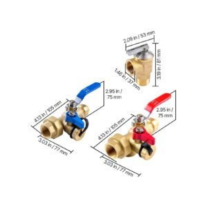 water heater kit, 3/4 inch tankless water heater service valve kit with 2pcs 3/4″ npt to 3/4″ ptc isolation valves, pressure relief valve, fits most tankless waters heaters, lead free brass