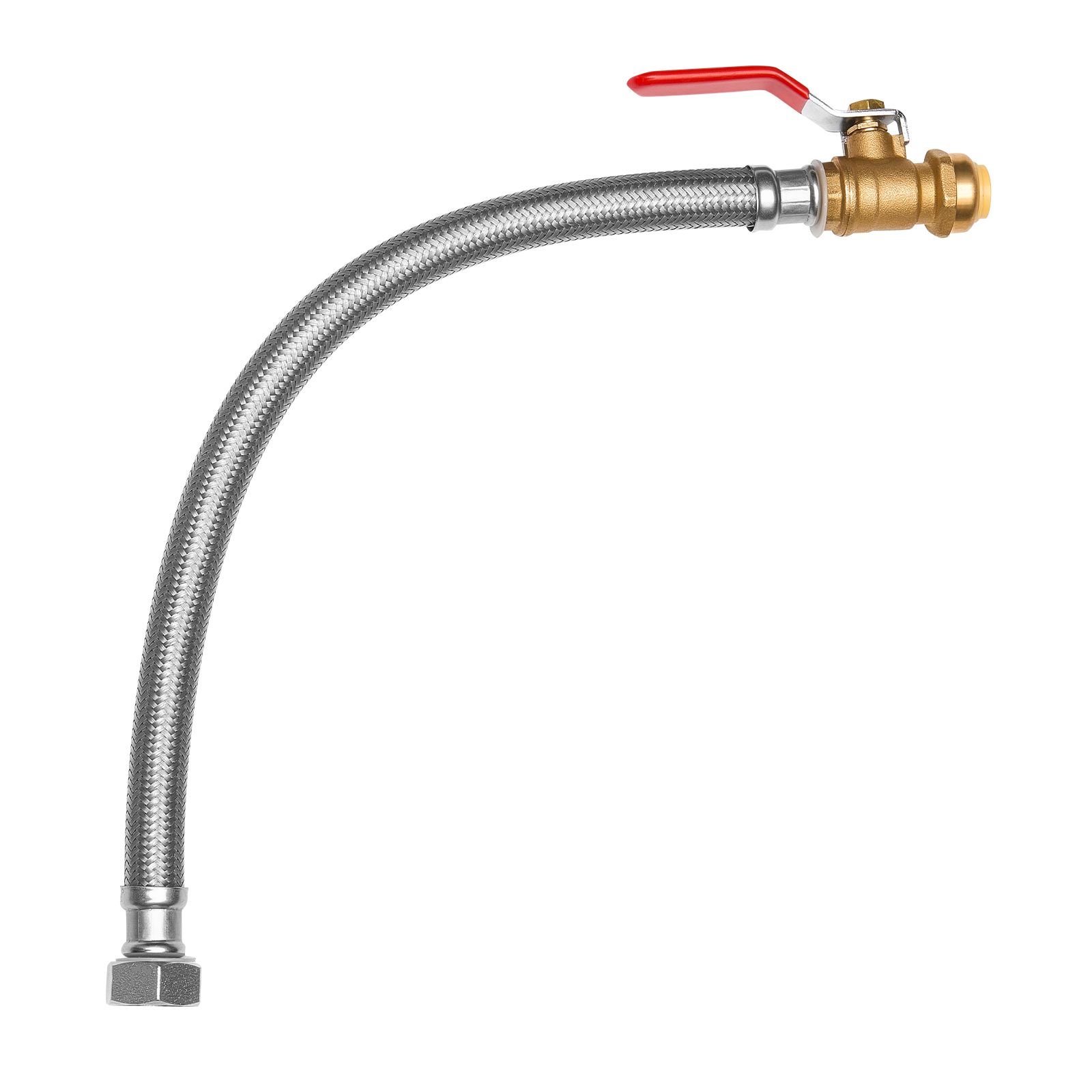 water heater kit, push fit valve flexible water heater connector with 3/4" fip x 1/2" ptc ball valve, stainless steel braided waters heaters supply line for bathroom, kitchen, laundry room