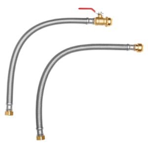 Water Heater Kit, Push-Fit Valve Flexible Water Heater Connector with 3/4" FIP x 3/4" PTC Ball Valve, Stainless Steel Braided Waters Heaters Supply Line for Bathroom, Kitchen, Laundry Room