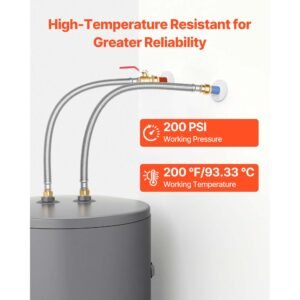 water heater kit, push fit valve flexible water heater connector with 3/4" fip x 3/4" ptc ball valve, stainless steel braided waters heaters supply line for bathroom, kitchen, laundry room