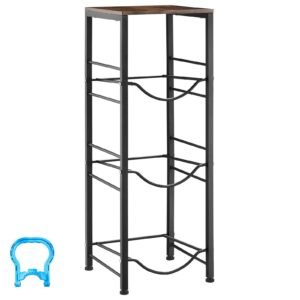 Water Jug Holder, 4 Tiers 3 and 5 Gallon Water Bottle Holder for 3 Bottles, Heavy Duty Jug Rack Organizer with Storage Shelf, Detachable for Kitchen, Office, Living Room, Black and Brown