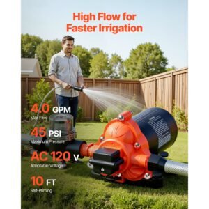 water pressure pump, 110v ac 4 gpm, 3 chamber on demand electric diaphragm water transfer pump, 45 psi max pressure, automatic pressure switch, for home kitchen garden irrigation car washing