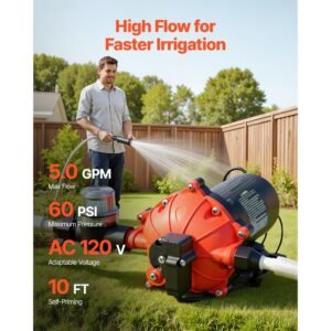 water pressure pump, 110v ac 5 gpm, 5 chamber on demand electric diaphragm water transfer pump, 60 psi max pressure, automatic pressure switch, for home kitchen garden irrigation car washing