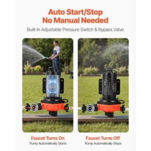 water pressure pump, 110v ac 5 gpm, 5 chamber on demand electric diaphragm water transfer pump, 60 psi max pressure, automatic pressure switch, for home kitchen garden irrigation car washing
