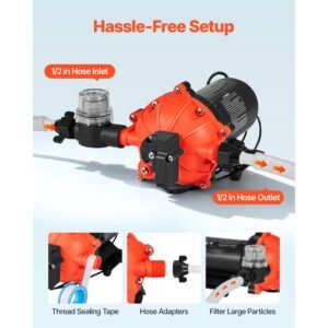 water pressure pump, 110v ac 5 gpm, 5 chamber on demand electric diaphragm water transfer pump, 60 psi max pressure, automatic pressure switch, for home kitchen garden irrigation car washing