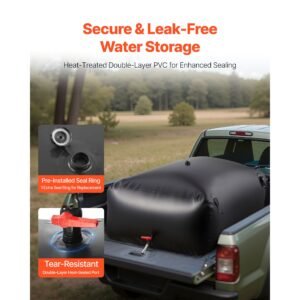water storage bladder, 264.2 gal collapsible water storage bag, wear resistant 1000d pvc soft waters bag, leakproof camping tank containers for garden irrigation rv emergency use, black
