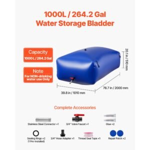 water storage bladder 264.2 gallon large capacity water bag, portable & collapsible soft waters container, leakproof & tear resistant pvc emergency waters storage tank for rv truck & outdoor use