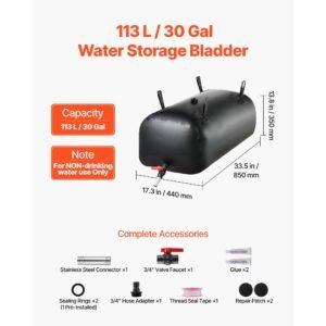 water storage bladder, 30 gal collapsible water storage bag, wear resistant 1000d pvc soft waters bag, leakproof camping tank containers for garden irrigation rv emergency use, black