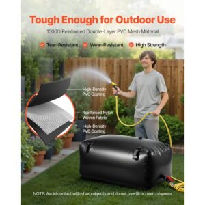 water storage bladder, 63.4 gal collapsible water storage bag, wear resistant 1000d pvc soft waters bag, leakproof camping tank containers for garden irrigation rv emergency use, black