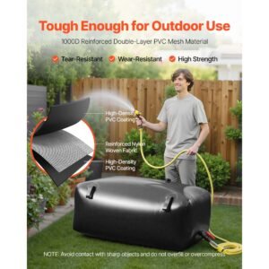 water storage bladder, 87.2 gal collapsible water storage bag, wear resistant 1000d pvc soft waters bag, leakproof camping tank containers for garden irrigation rv emergency use, black