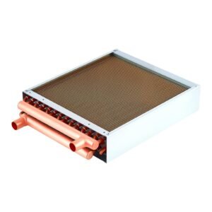 Water to Air Heat Exchanger, 14 x 14 in Finned Tube HVAC Heat Exchanger Coil with Copper Tubes & Aluminum Fins, 65K BTU Output for Outdoor Wood Furnace, Hydronic Heating & Cooling Systems