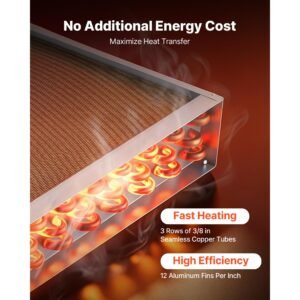 water to air heat exchanger, 18 x 18 in finned tube hvac heat exchanger coil with copper tubes & aluminum fins, 120k btu output for outdoor wood furnace, hydronic heating & cooling systems