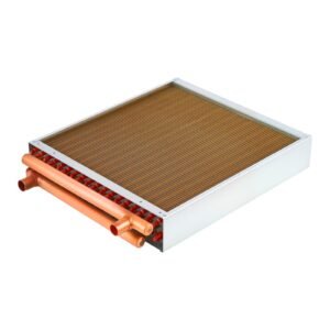 Water to Air Heat Exchanger, 18 x 18 in Finned Tube HVAC Heat Exchanger Coil with Copper Tubes & Aluminum Fins, 120K BTU Output for Outdoor Wood Furnace, Hydronic Heating & Cooling Systems
