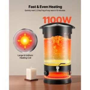 wax melter for candle making, 15.9 qts, fast and even heating, with easy pour spout and temperature control, hourglass base for non stick smooth flow, wax melting pot for making candles soaps