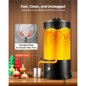 wax melter for candle making, 15.9 qts, fast and even heating, with easy pour spout and temperature control, hourglass base for non stick smooth flow, wax melting pot for making candles soaps