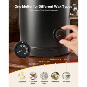 wax melter for candle making, 15.9 qts, fast and even heating, with easy pour spout and temperature control, hourglass base for non stick smooth flow, wax melting pot for making candles soaps