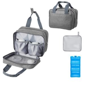 Wearable Breast Pump Bag, Breast Feeding Bag with Ice Pack, Fits for M5/M6, Pumping Accessories & Breastmilk Storage, Portable Pump Carrying Case for Work, Travel & Family Use, Grey