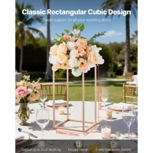 wedding flower stand, 10pcs 15.75 inch column flower stand, floral stands with acrylic laminate, gold rectangular floral display rack for wedding, party, birthday, home, gold centerpiece stands