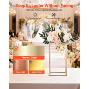wedding flower stand, 10pcs 15.75 inch column flower stand, floral stands with acrylic laminate, gold rectangular floral display rack for wedding, party, birthday, home, gold centerpiece stands
