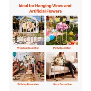 wedding flower stand, 10pcs 15.75 inch column flower stand, floral stands with acrylic laminate, gold rectangular floral display rack for wedding, party, birthday, home, gold centerpiece stands