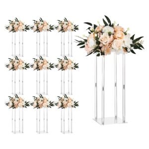 Wedding Flower Stand, 10PCS 19.69-inch Column Flower Stand, Floral Stands with Acrylic Laminate, Cylindrical Cubic Floral Display Rack for Wedding, Party, Birthday, Home, Centerpiece Stands