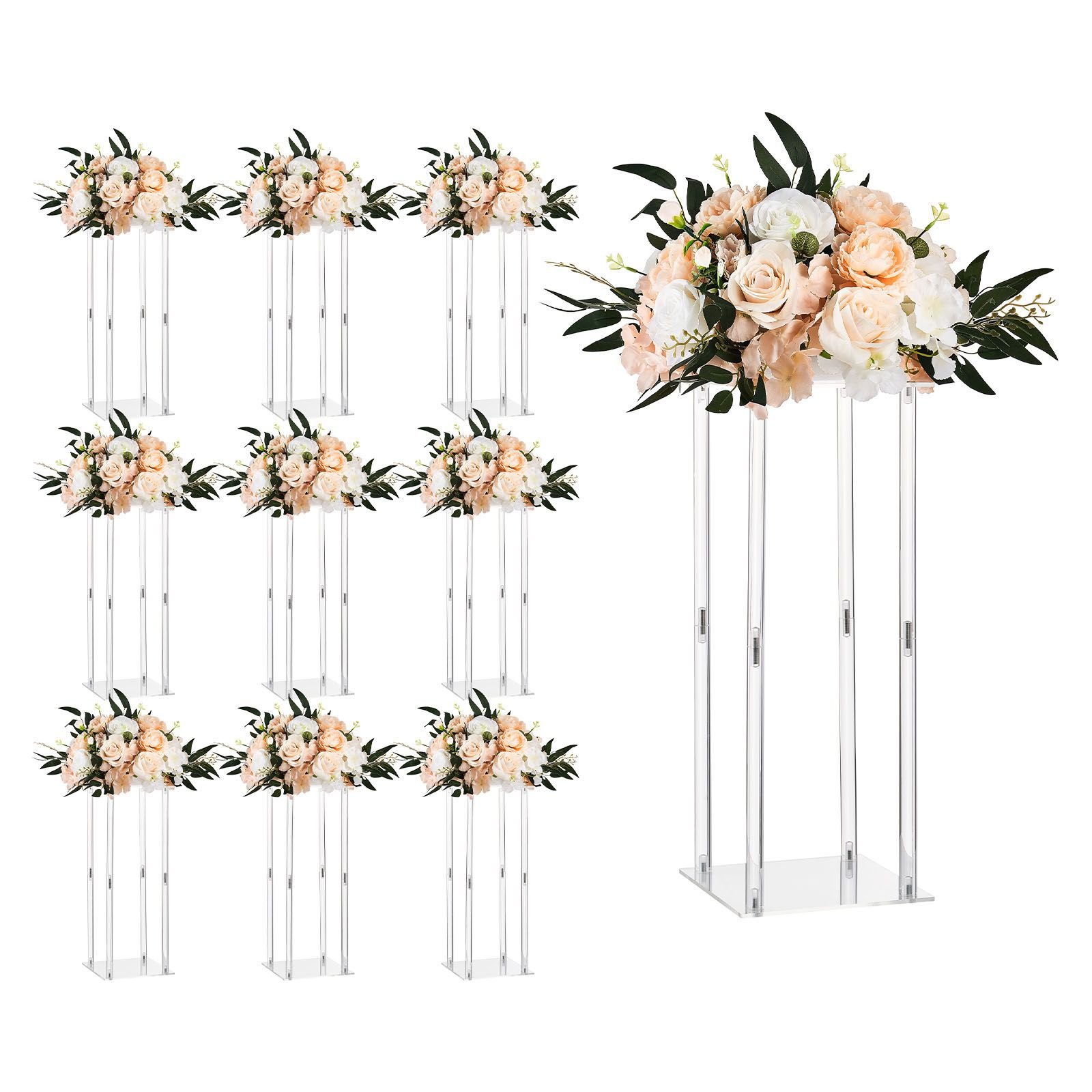 wedding flower stand, 10pcs 19.69 inch column flower stand, floral stands with acrylic laminate, cylindrical cubic floral display rack for wedding, party, birthday, home, centerpiece stands