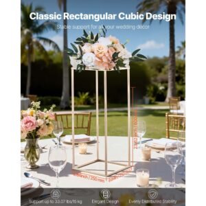 wedding flower stand, 10pcs 23.62 inch column flower stand, floral stands with acrylic laminate, gold rectangular floral display rack for wedding, party, birthday, home, gold centerpiece stands
