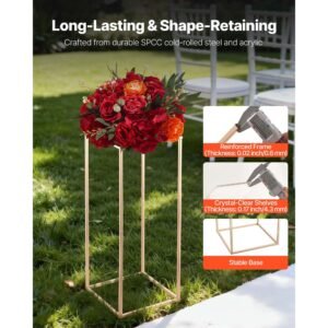wedding flower stand, 10pcs 23.62 inch column flower stand, floral stands with acrylic laminate, gold rectangular floral display rack for wedding, party, birthday, home, gold centerpiece stands