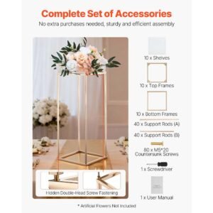 wedding flower stand, 10pcs 23.62 inch column flower stand, floral stands with acrylic laminate, gold rectangular floral display rack for wedding, party, birthday, home, gold centerpiece stands