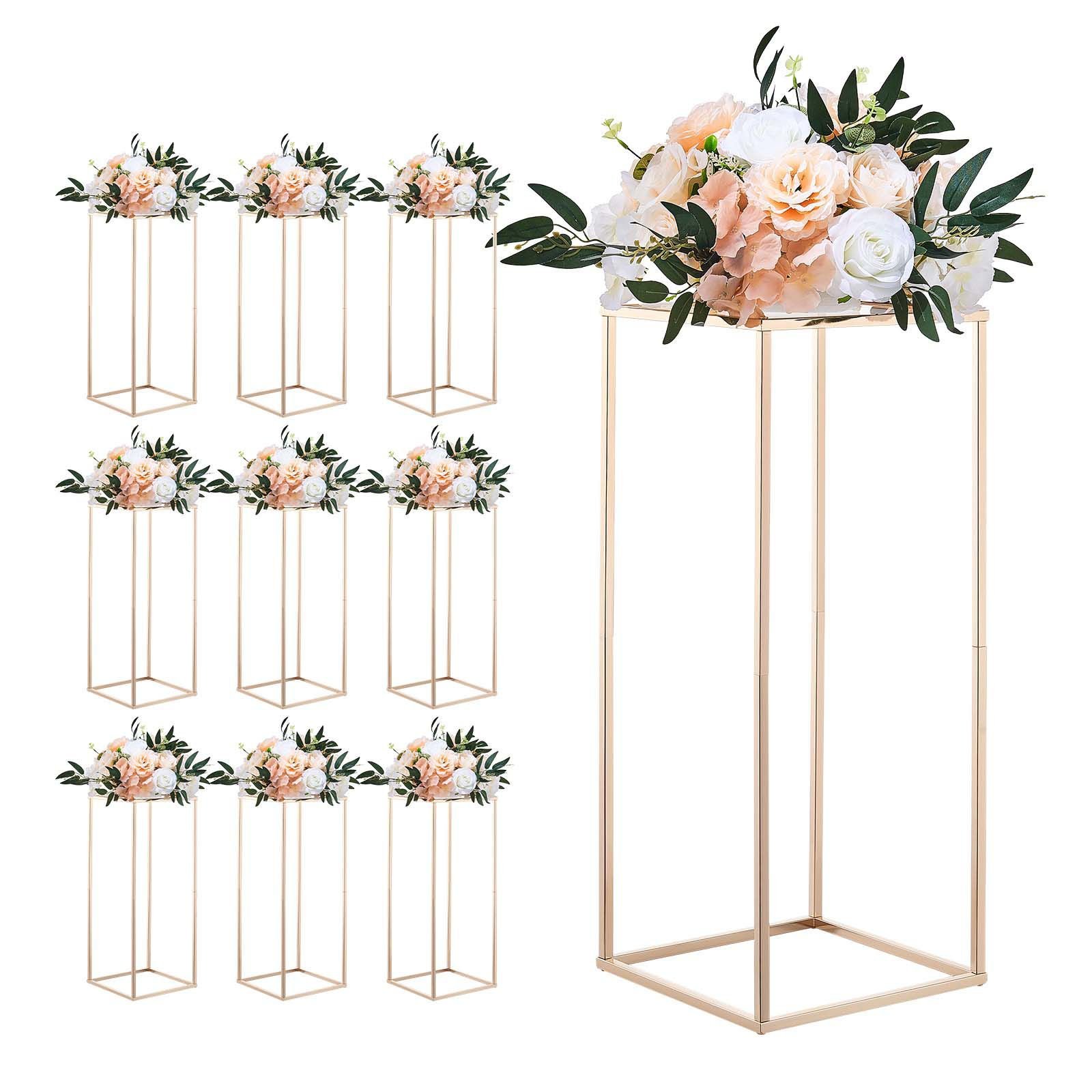 wedding flower stand, 10pcs 23.62 inch column flower stand, floral stands with acrylic laminate, gold rectangular floral display rack for wedding, party, birthday, home, gold centerpiece stands