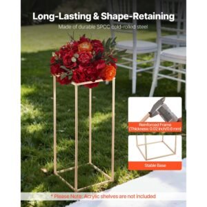 wedding flower stand, 10pcs 23.62 inch column flower stand, floral stands with hidden screw, rectangular cubic floral display rack for wedding, party, birthday, home, gold centerpiece stands