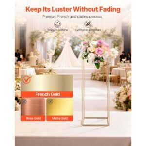 wedding flower stand, 10pcs 23.62 inch column flower stand, floral stands with hidden screw, rectangular cubic floral display rack for wedding, party, birthday, home, gold centerpiece stands