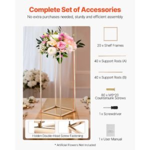 wedding flower stand, 10pcs 23.62 inch column flower stand, floral stands with hidden screw, rectangular cubic floral display rack for wedding, party, birthday, home, gold centerpiece stands