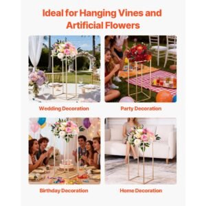 wedding flower stand, 10pcs 23.62 inch column flower stand, floral stands with hidden screw, rectangular cubic floral display rack for wedding, party, birthday, home, gold centerpiece stands