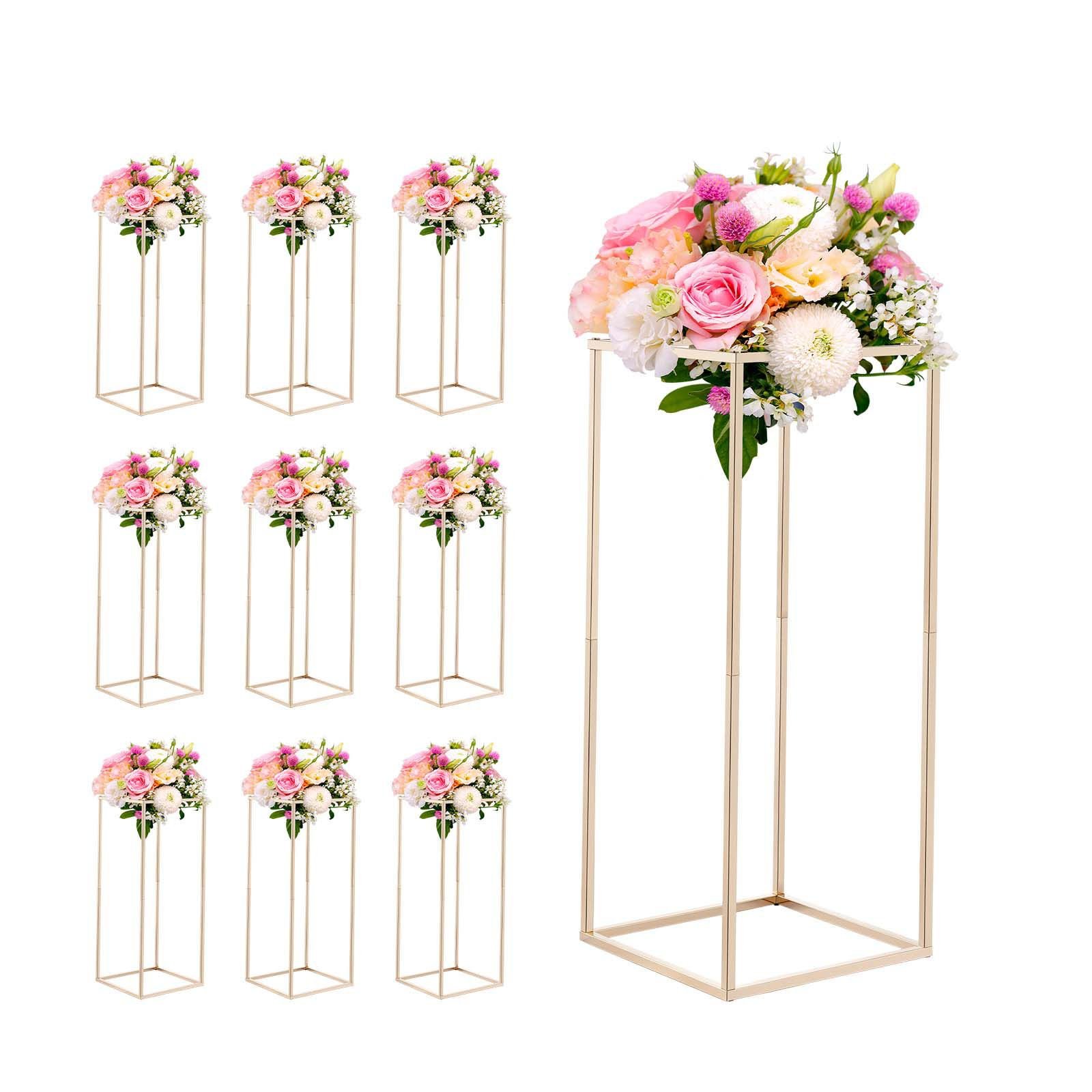wedding flower stand, 10pcs 23.62 inch column flower stand, floral stands with hidden screw, rectangular cubic floral display rack for wedding, party, birthday, home, gold centerpiece stands