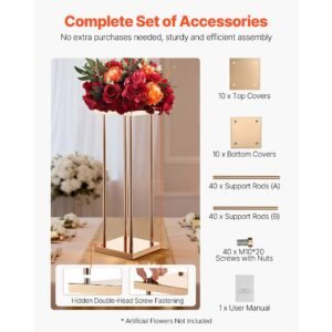 wedding flower stand, 10pcs 23.62 inch column flower stand, floral stands with metal laminate, cylindrical cubic floral display rack for wedding, party, birthday, home, gold centerpiece stands